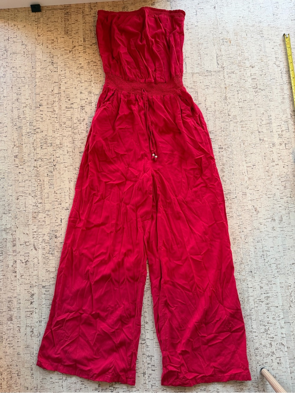 GUESS Red Strapless Wide Leg Jumpsuit Romper XS Y2K